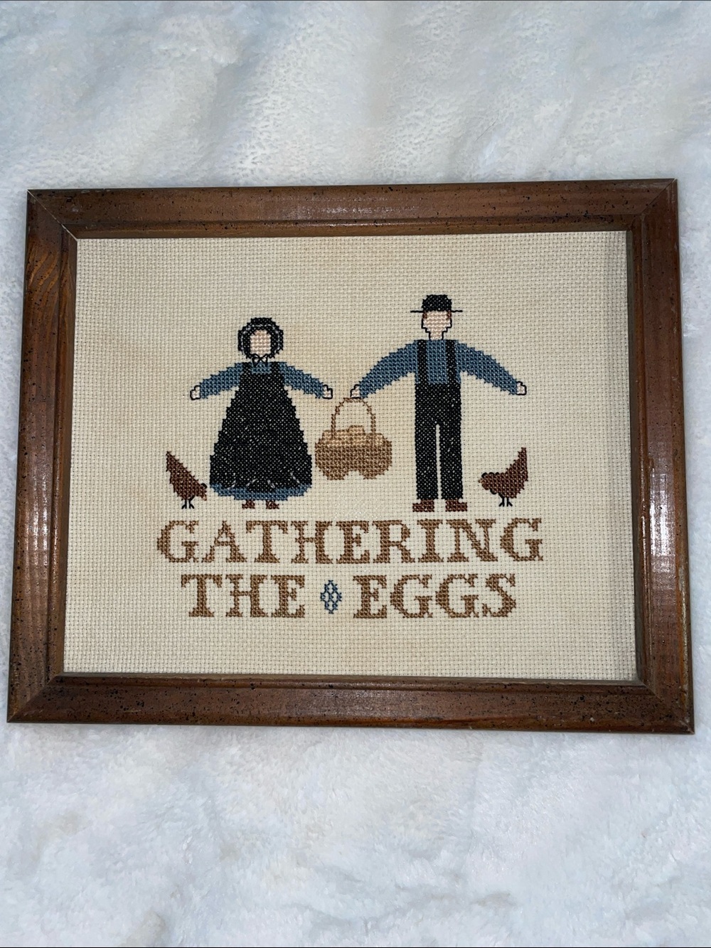 Amish needlework piece-“Gathering the Eggs”-9” x 11”